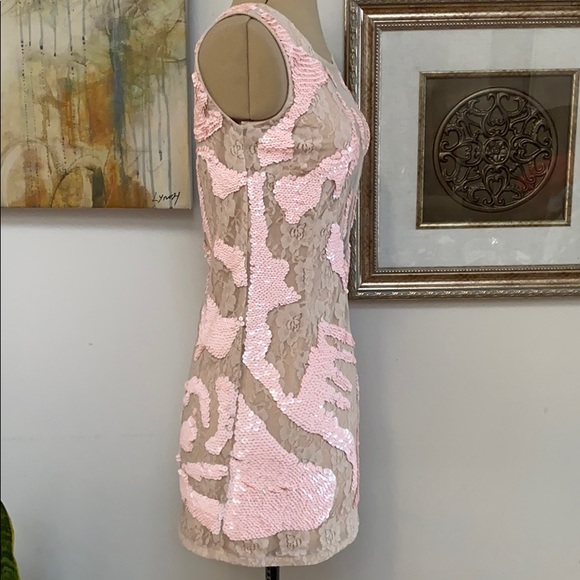 6126’s “Blair” Nude Lace Dress with Pink Sequins - Picture 4 of 6